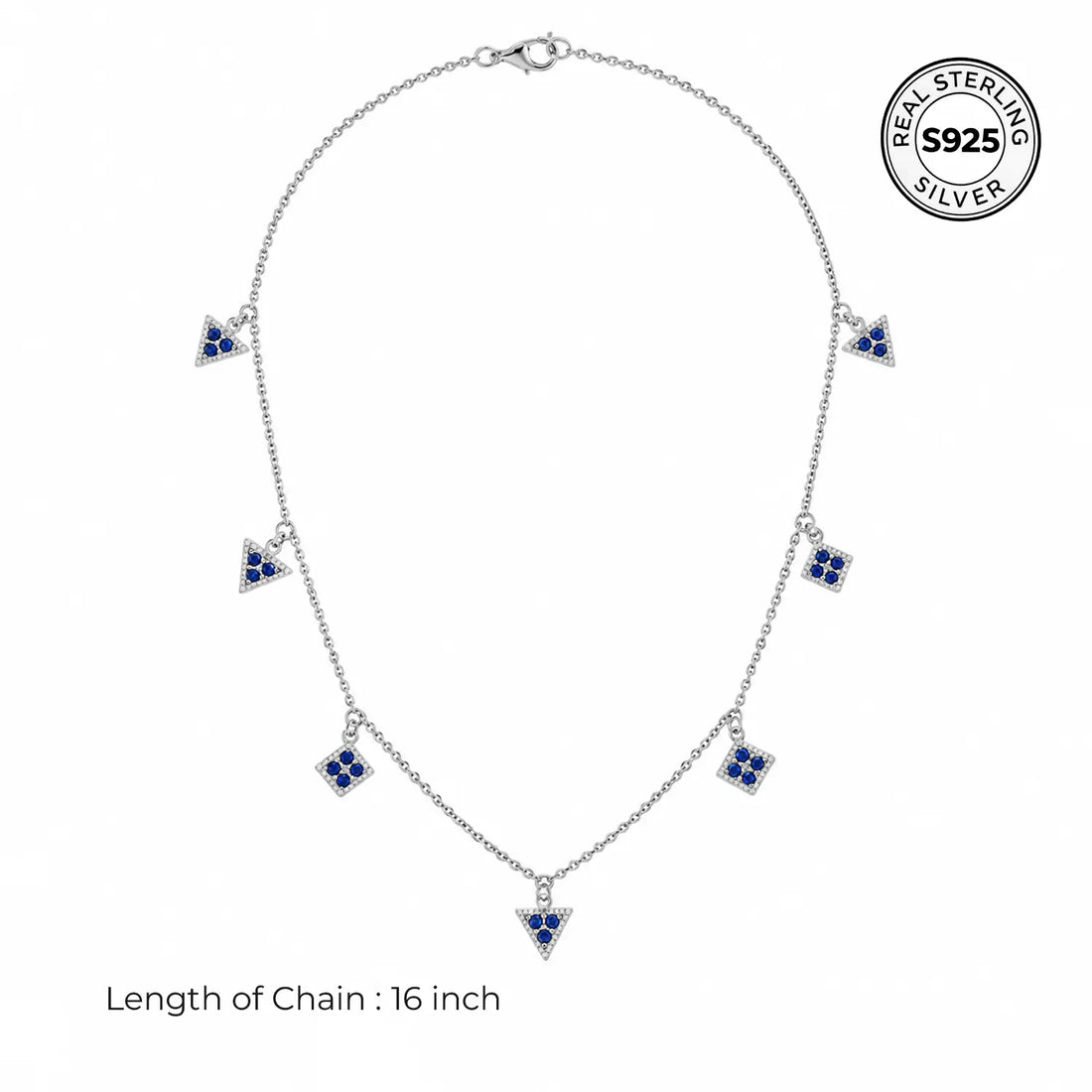 Blue Triangle & Square Charm Chain - Made With Pure 925 Silver
