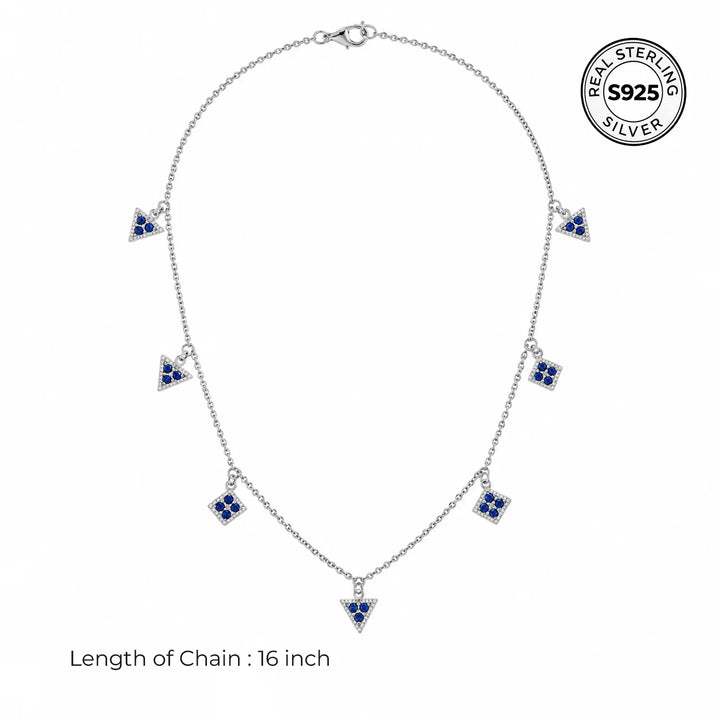 Blue Triangle & Square Charm Chain - Made With Pure 925 Silver