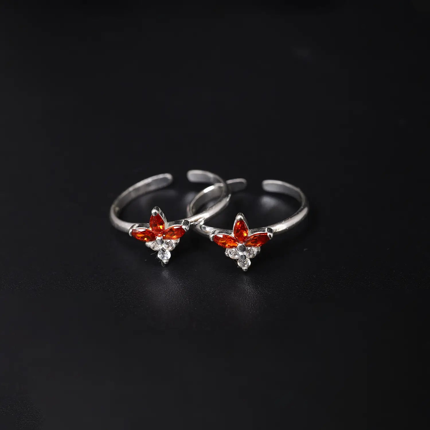 Elegant Floral Orange Stone Toe Rings - Made With Pure 925 Silver