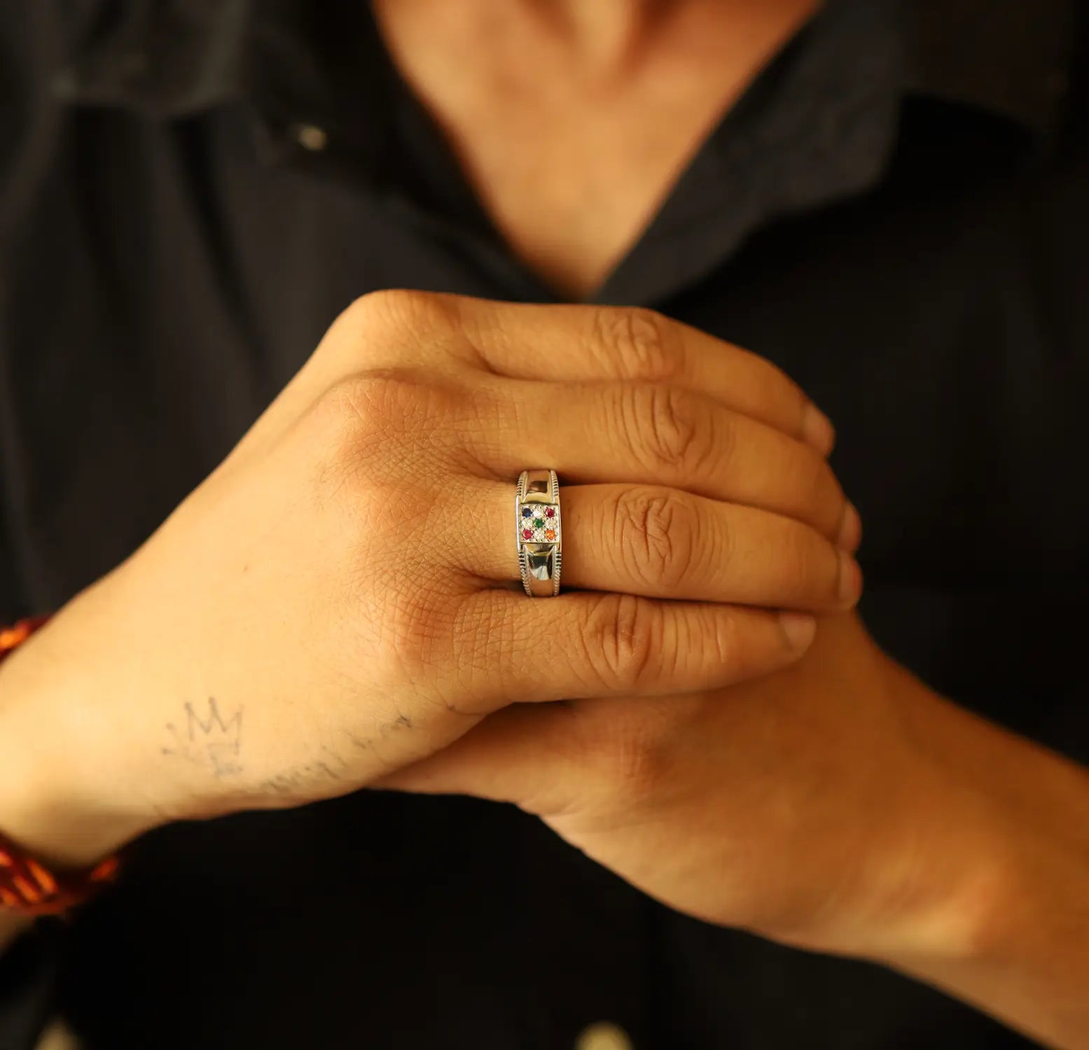 Pure Silver Navratna Ring - Made With Pure 925 Silver