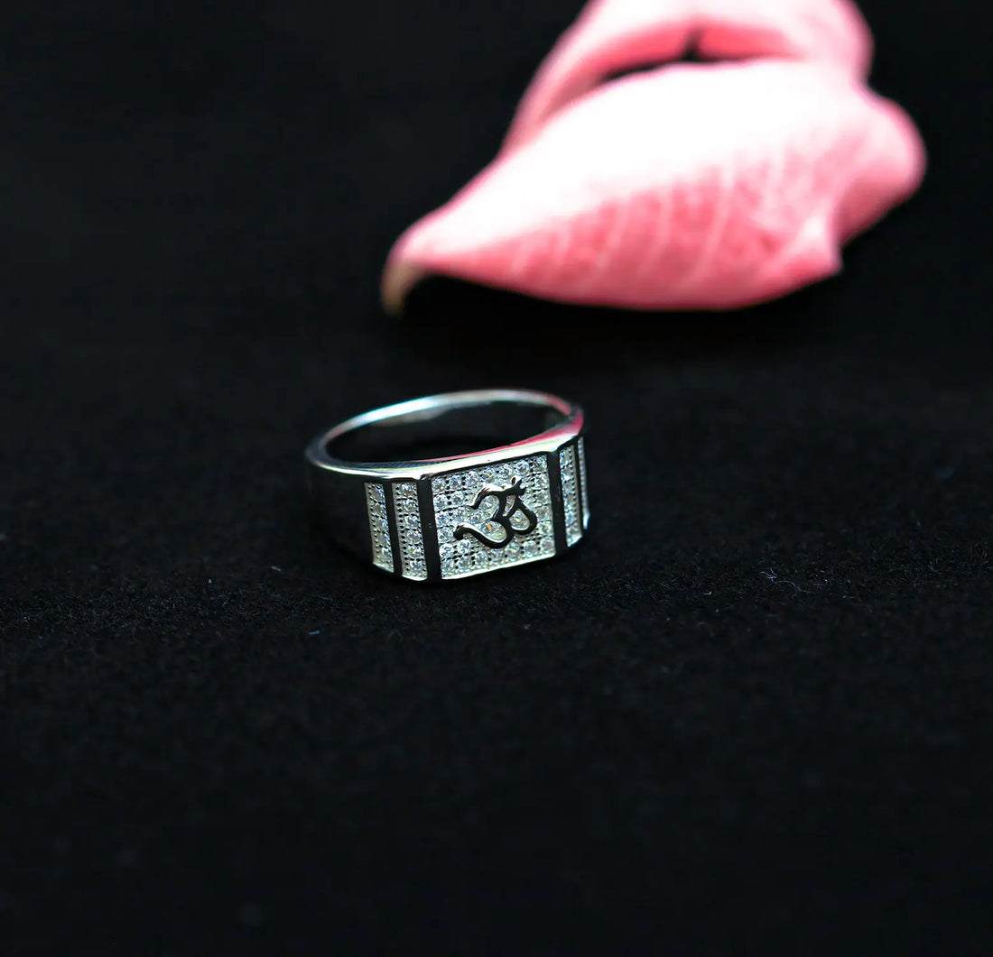 Pure Silver Om Rectangle Band Ring - Made With Pure 925 Silver