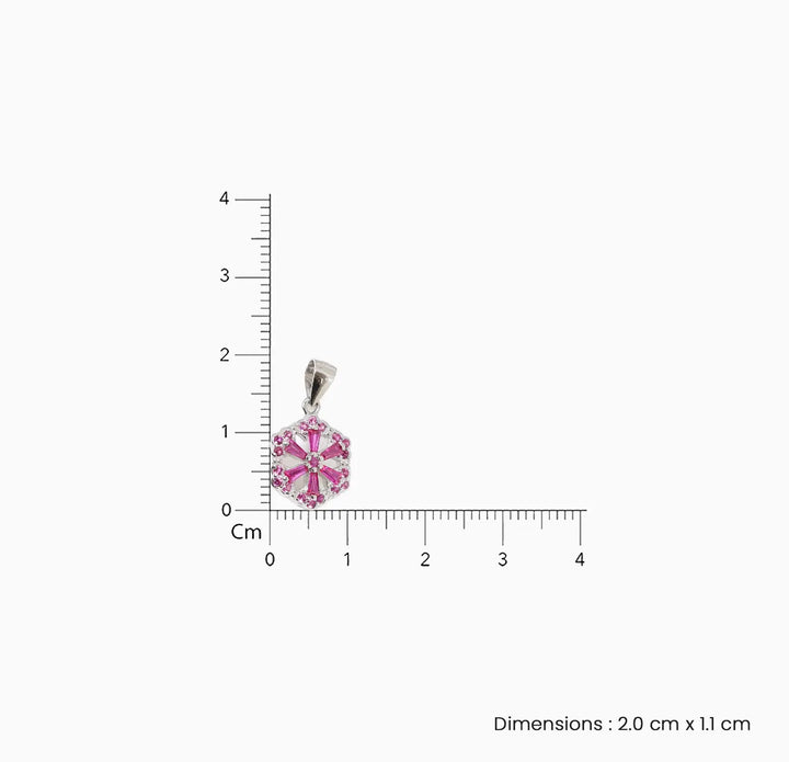Floral Hexagon Silver Pendant with Green & Pink Stones Made With Pure 925 Silver