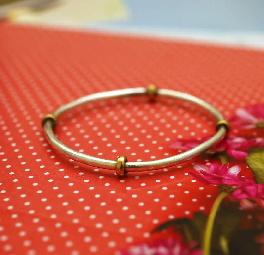 Antique Finish Pure Silver Bracelet with Brass Accents- Made With Pure 925 Silver