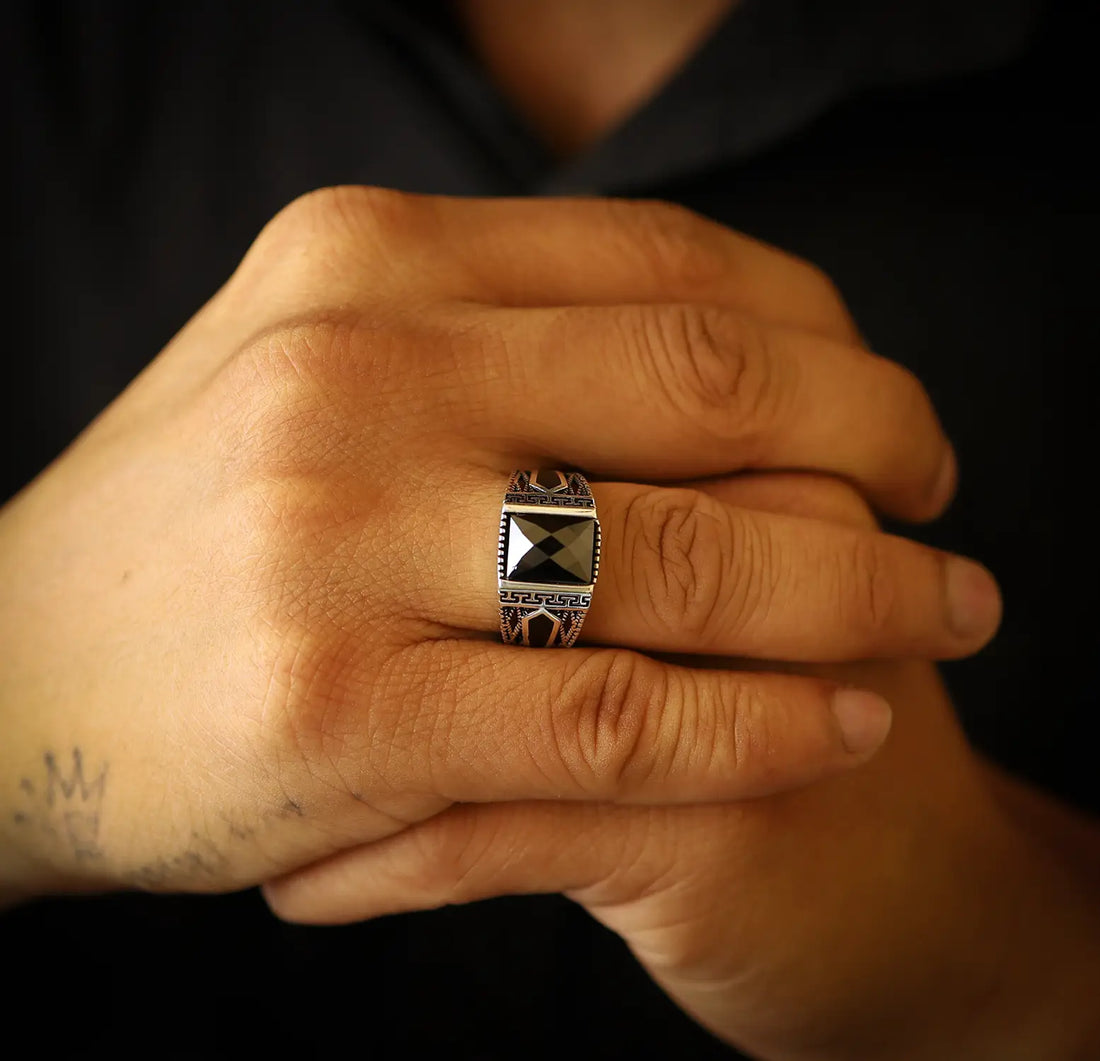 Pure Silver Black Onyx Square-Cut Ring - Made With Pure 925 Silver