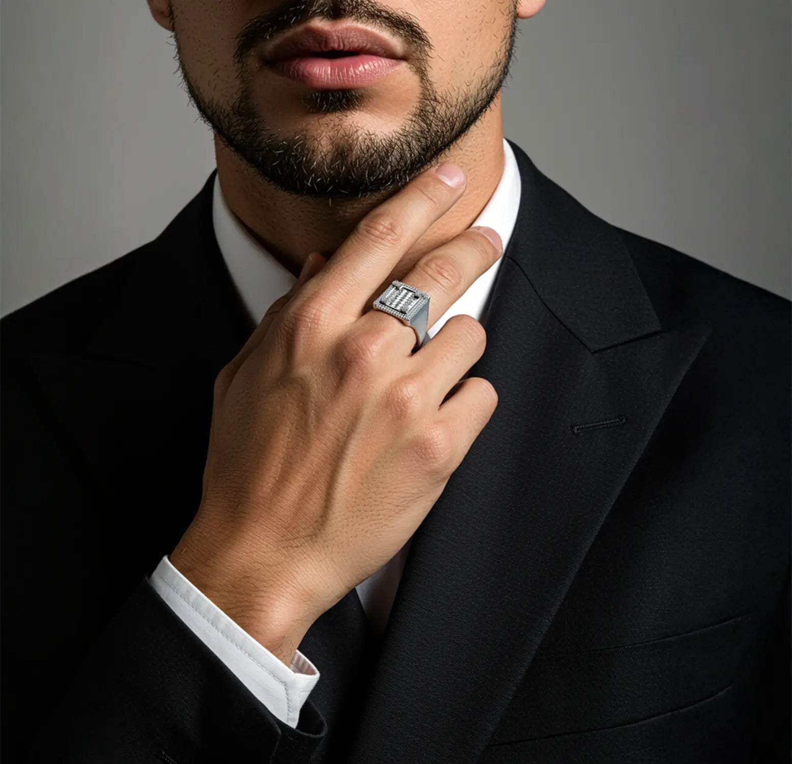 Pure Silver Square Designer Men’s Ring with CZ Stones- Made With Pure 925 Silver