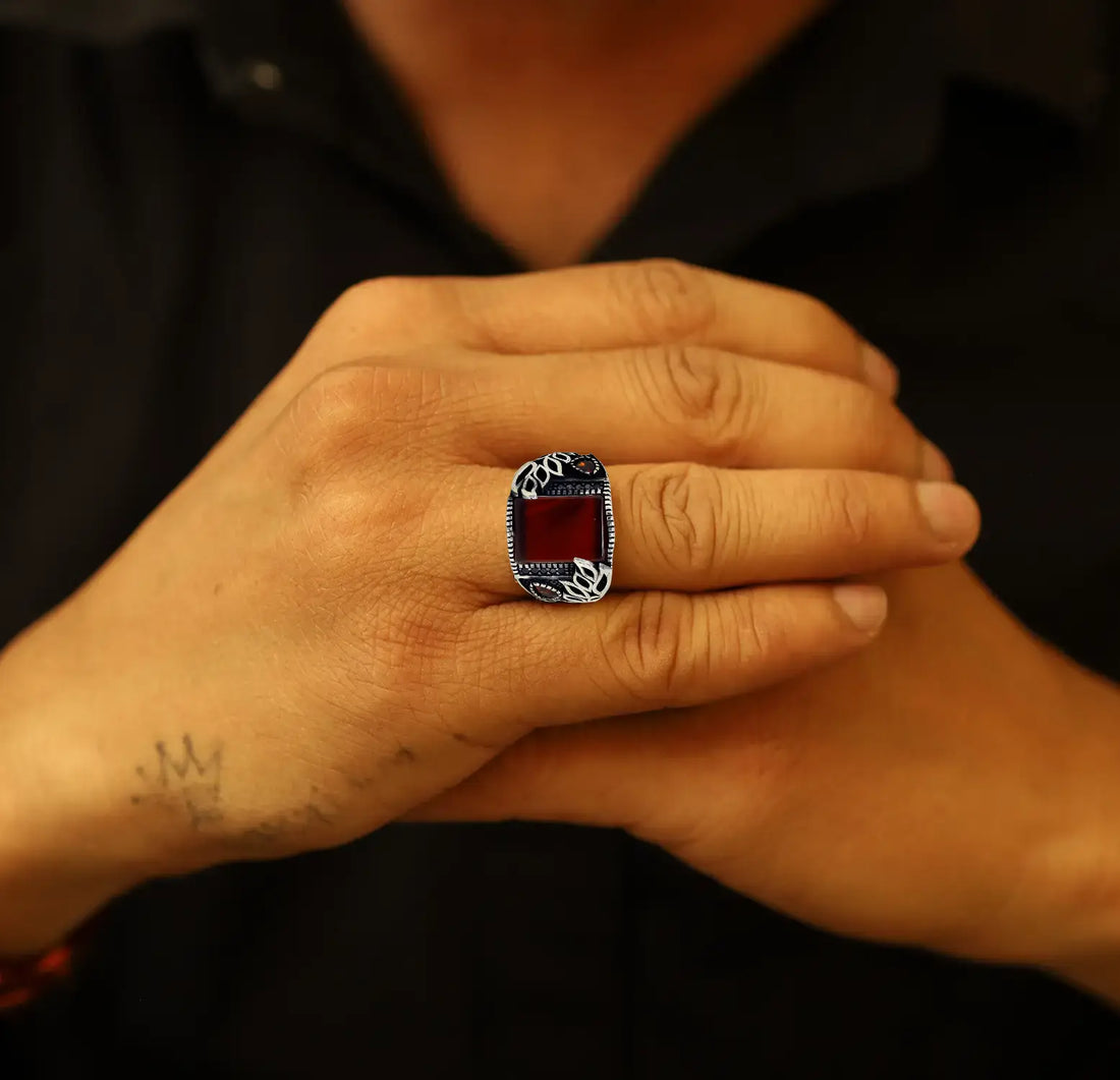 Pure Silver Red Garnet Onyx Ring - Made With Pure 925 Silver