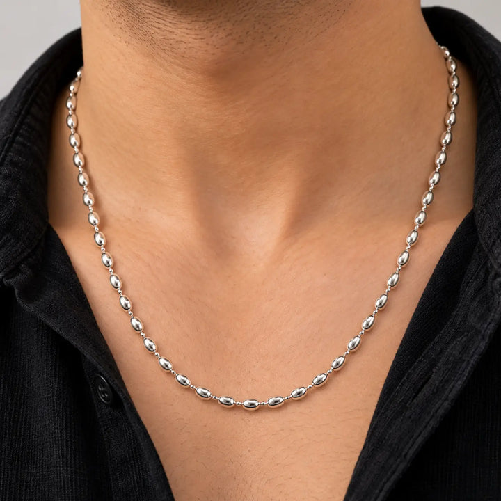 Classic Sterling Silver Bead Chain for Men- Made With Pure 925 Silver