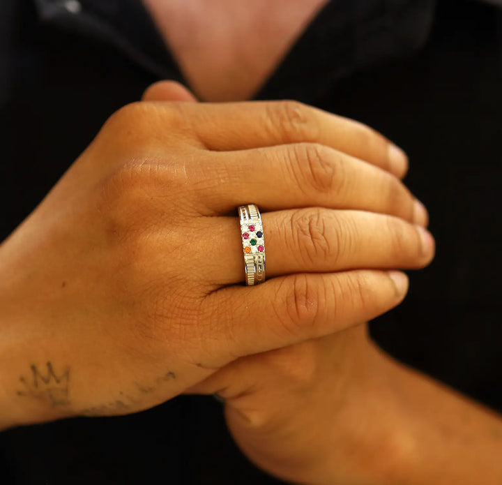Classic Navratna Silver Ring - Made With Pure 925 Silver