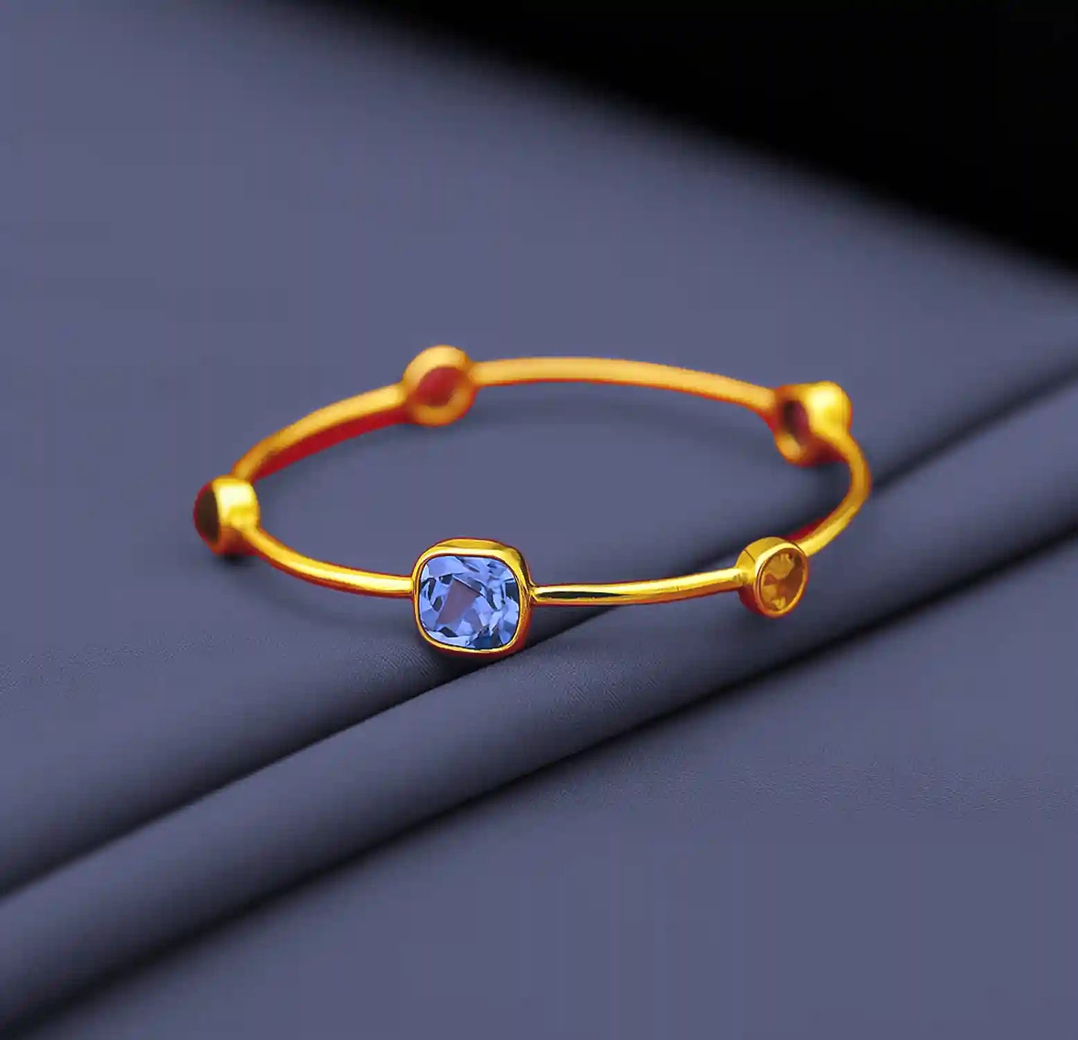 Multi-Gemstone Gold-Plated Pure Silver Bracelet- Made With Pure 925 Silver