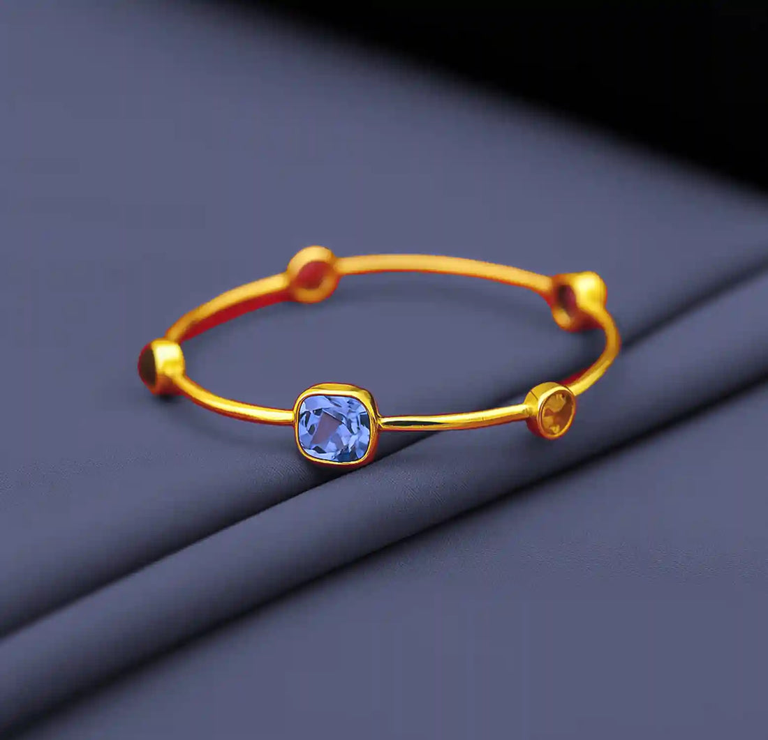 Multi-Gemstone Gold-Plated Pure Silver Bracelet- Made With Pure 925 Silver