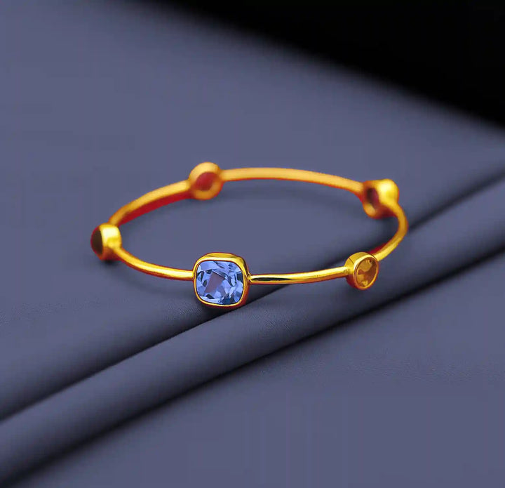 Multi-Gemstone Gold-Plated Pure Silver Bracelet- Made With Pure 925 Silver