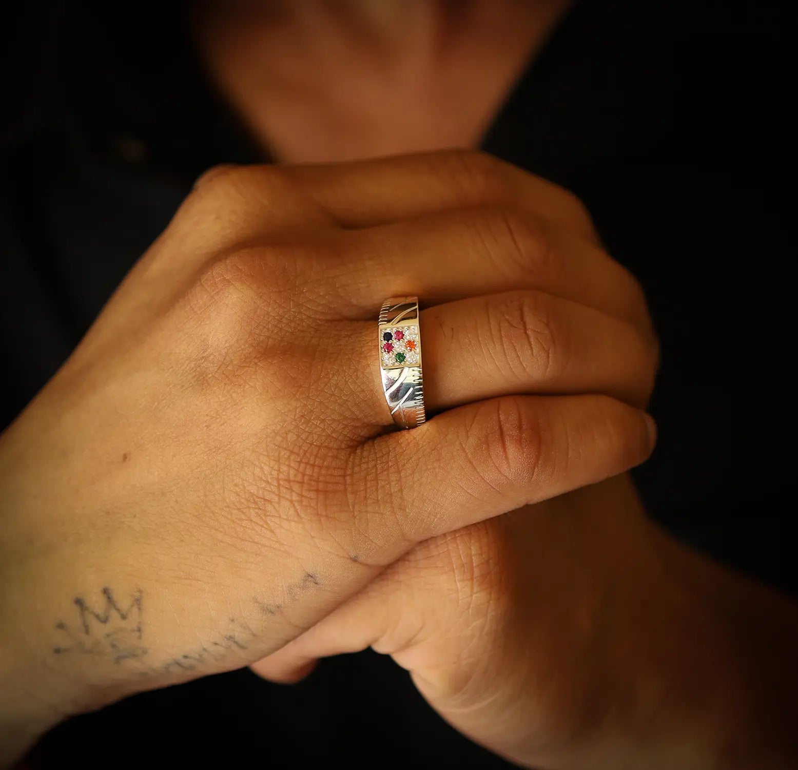 Multi-Stone Navratna Silver Ring - Made With Pure 925 Silver