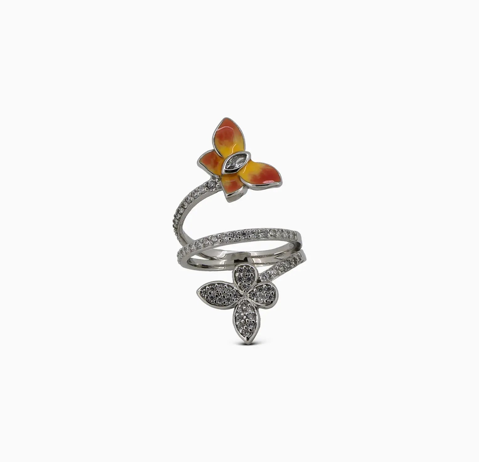 Silver Dual Butterfly Wrap Ring - Made With Pure 925 Silver