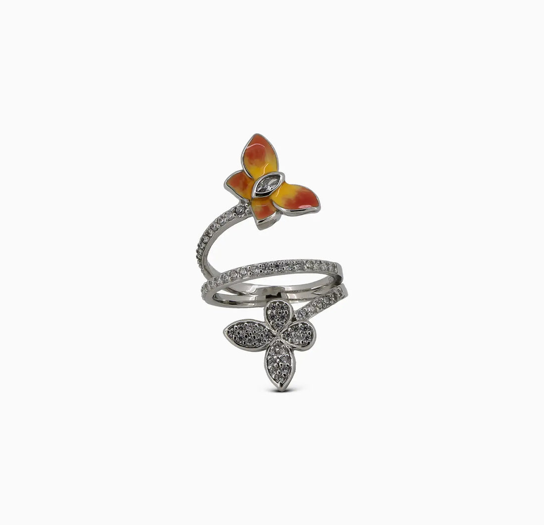 Silver Dual Butterfly Wrap Ring - Made With Pure 925 Silver