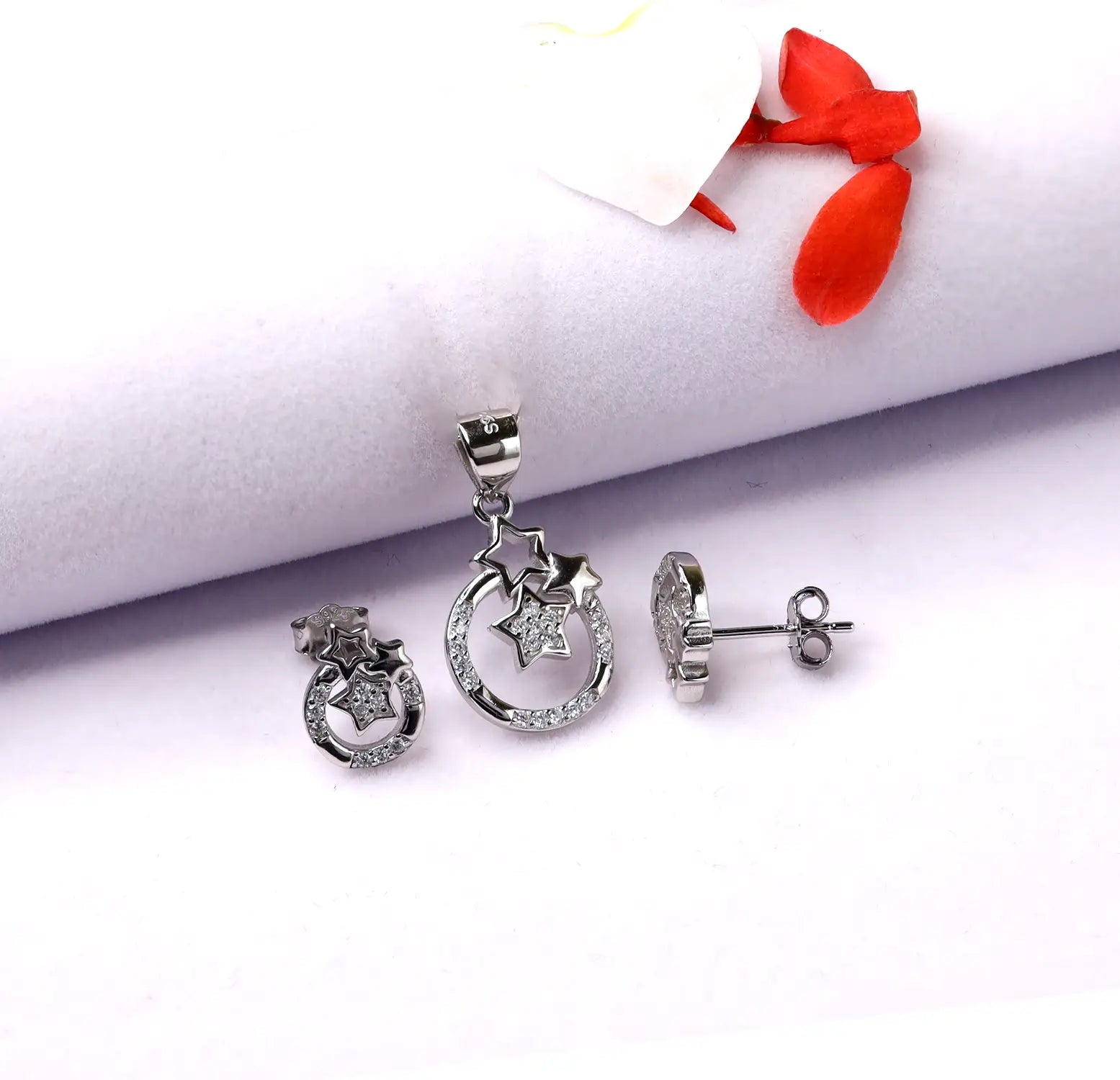 Sparkling Starry Dreams Silver Pendant & Earrings Set - Made With Pure 925 Silver