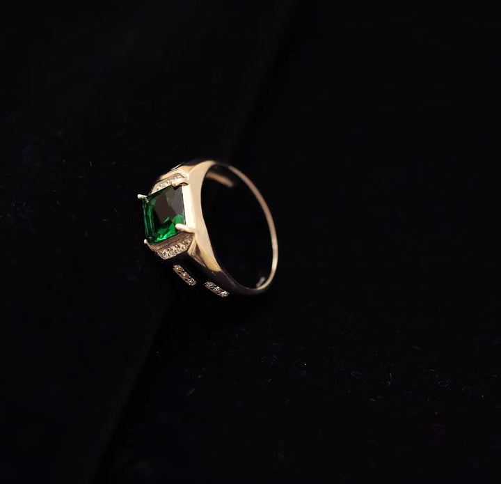Pure Silver Green Emerald Cut Ring - Made With Pure 925 Silver