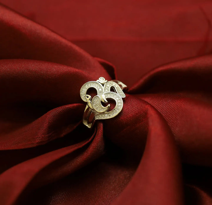 Pure Silver Om Ring with CZ Accents - Made With Pure 925 Silver