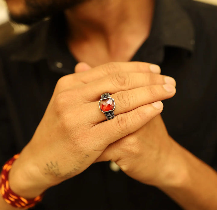 Pure Silver Red Garnet Ring - Made With Pure  925 Silver