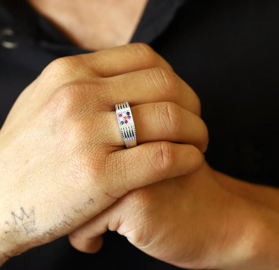 Navratna Pure Silver Ring - Made With Pure 925 Silver