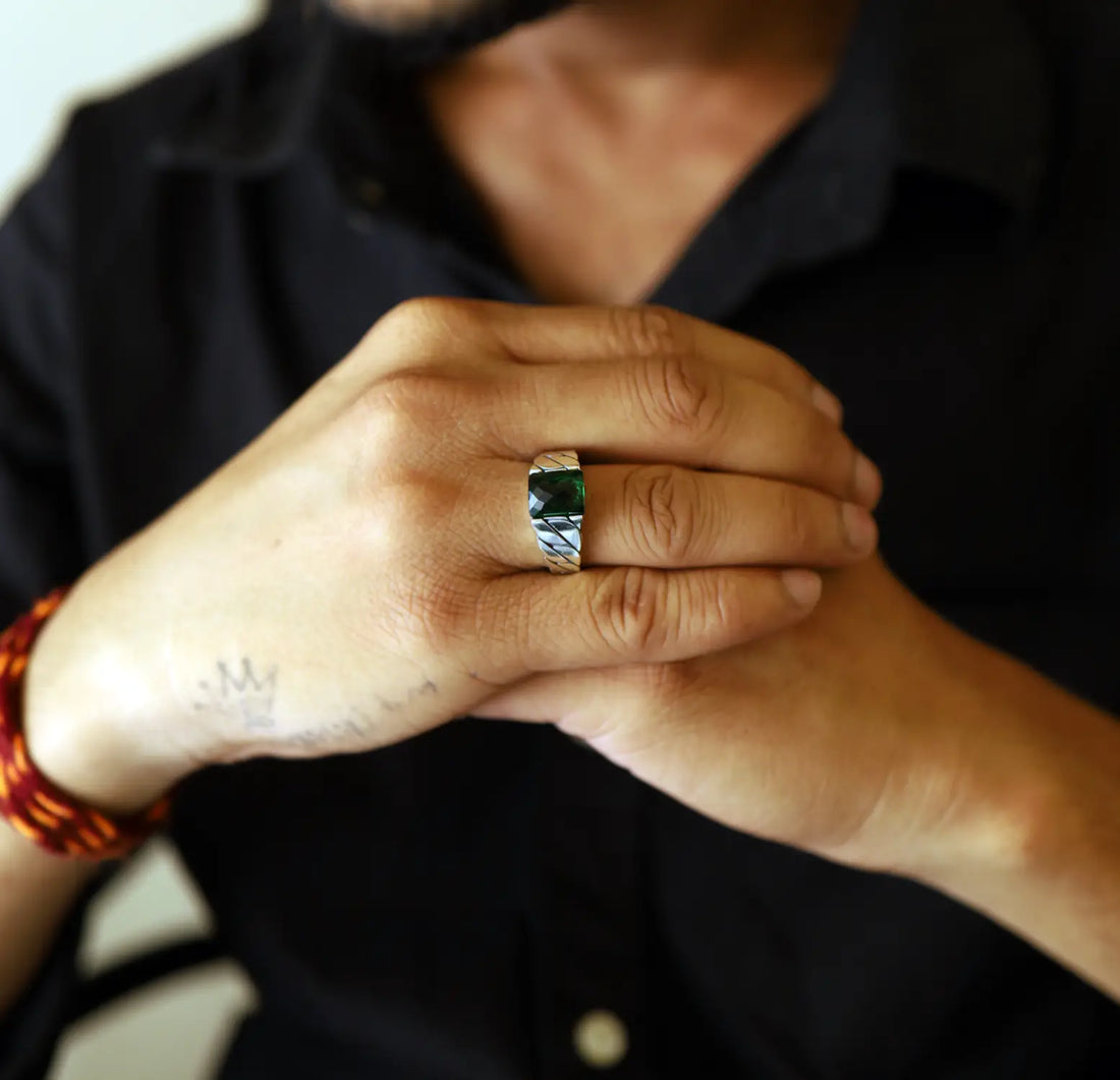 Green Gemstone Silver Ring - Made With Pure 925 Silver