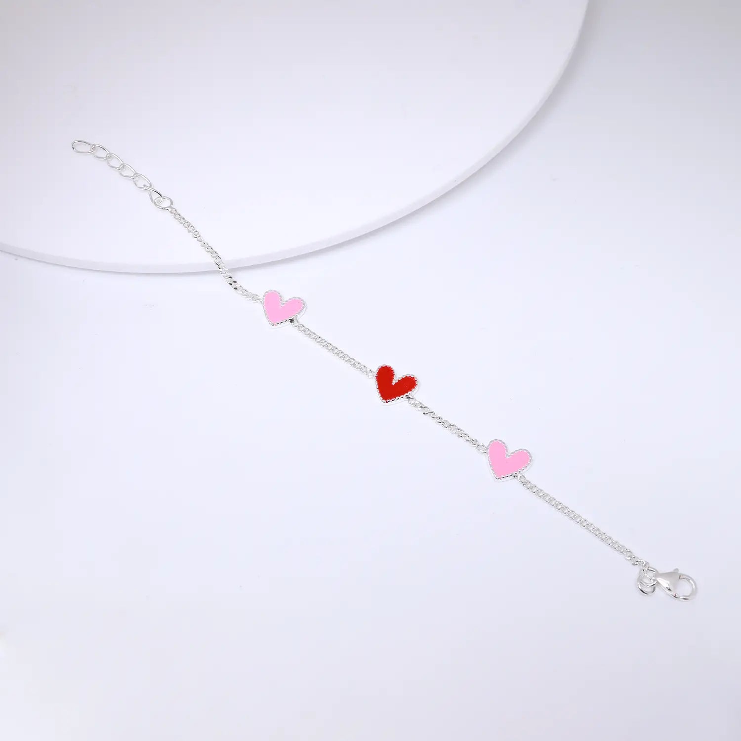 Triple Heart Charm Pure Silver Bracelet- Made With Pure 925 Silver