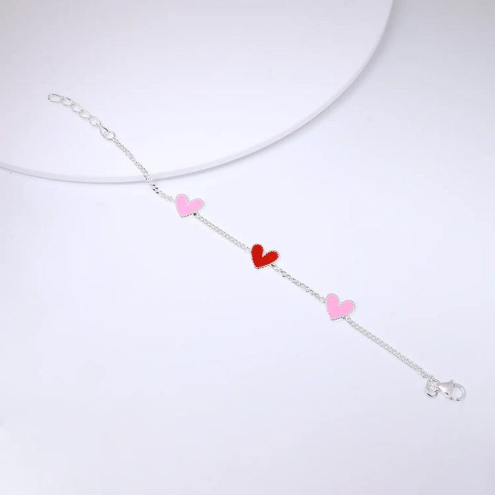 Triple Heart Charm Pure Silver Bracelet- Made With Pure 925 Silver