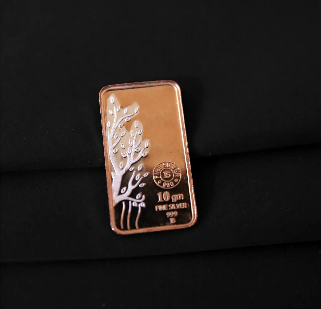 Tree of Life Pure Silver Bar with Gold-Plated Finish - Made With Pure 999 Silver
