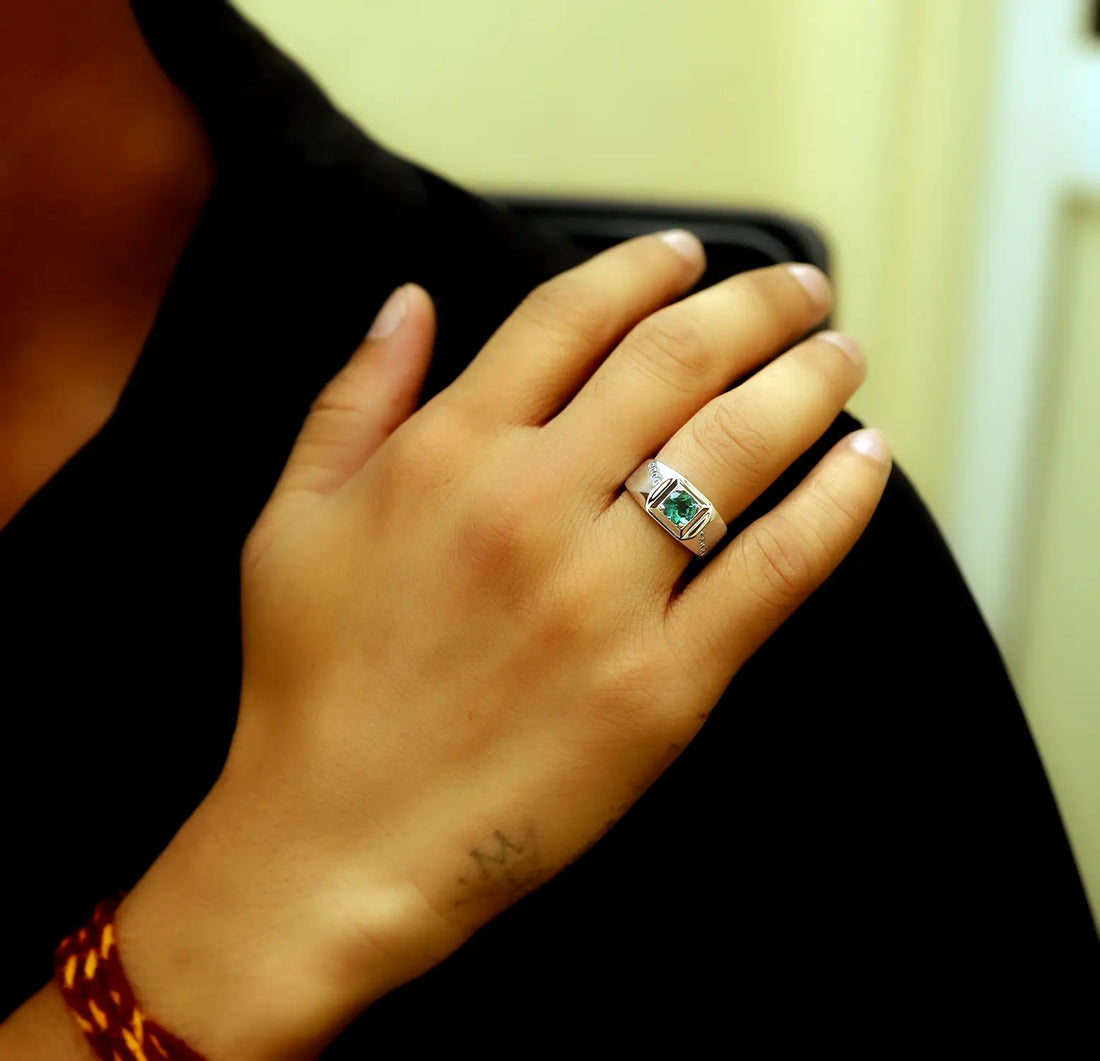 Pure Silver Green Stone Ring - Made With Pure 925 Silver