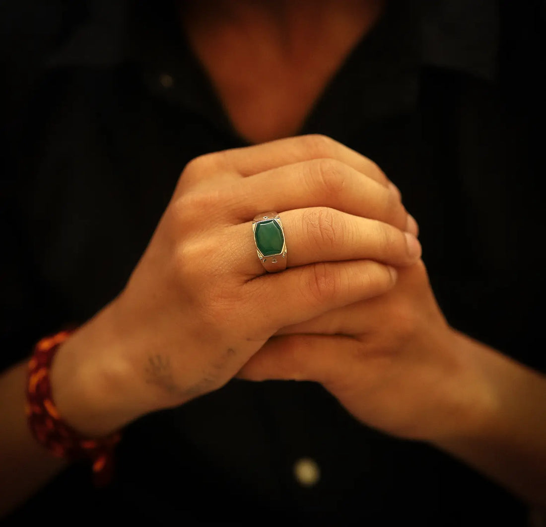 Pure Silver Green Onyx Ring-Made With Pure 925 Silver