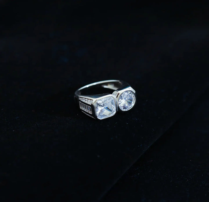 Dual Stone Statement Silver Ring  - Made With Pure 925 Silver