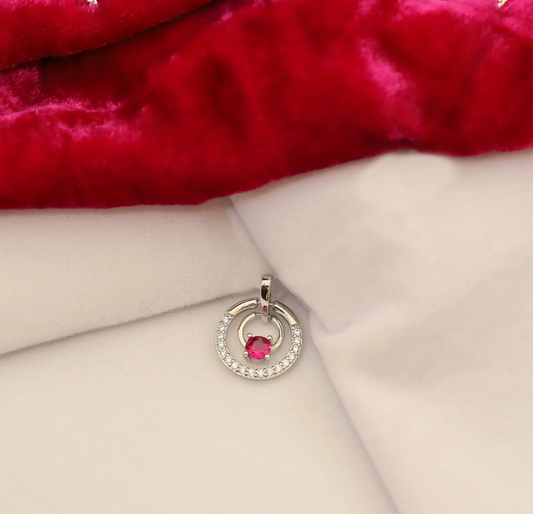 Rose Gold Ruby Circle Silver Pendant - Made With 925 Pure Silver
