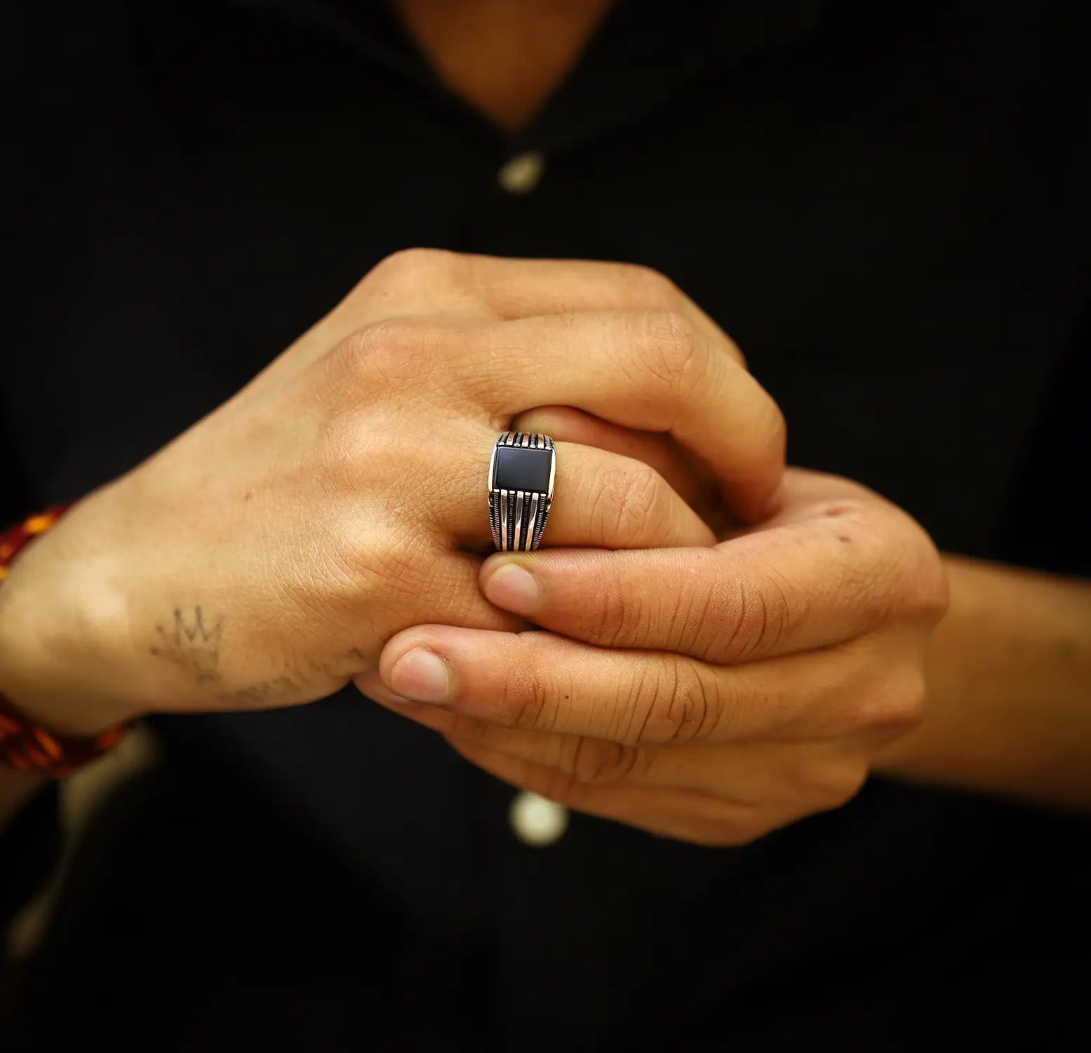 Black Onyx Warrior Band Ring - Made With Pure 925 Silver