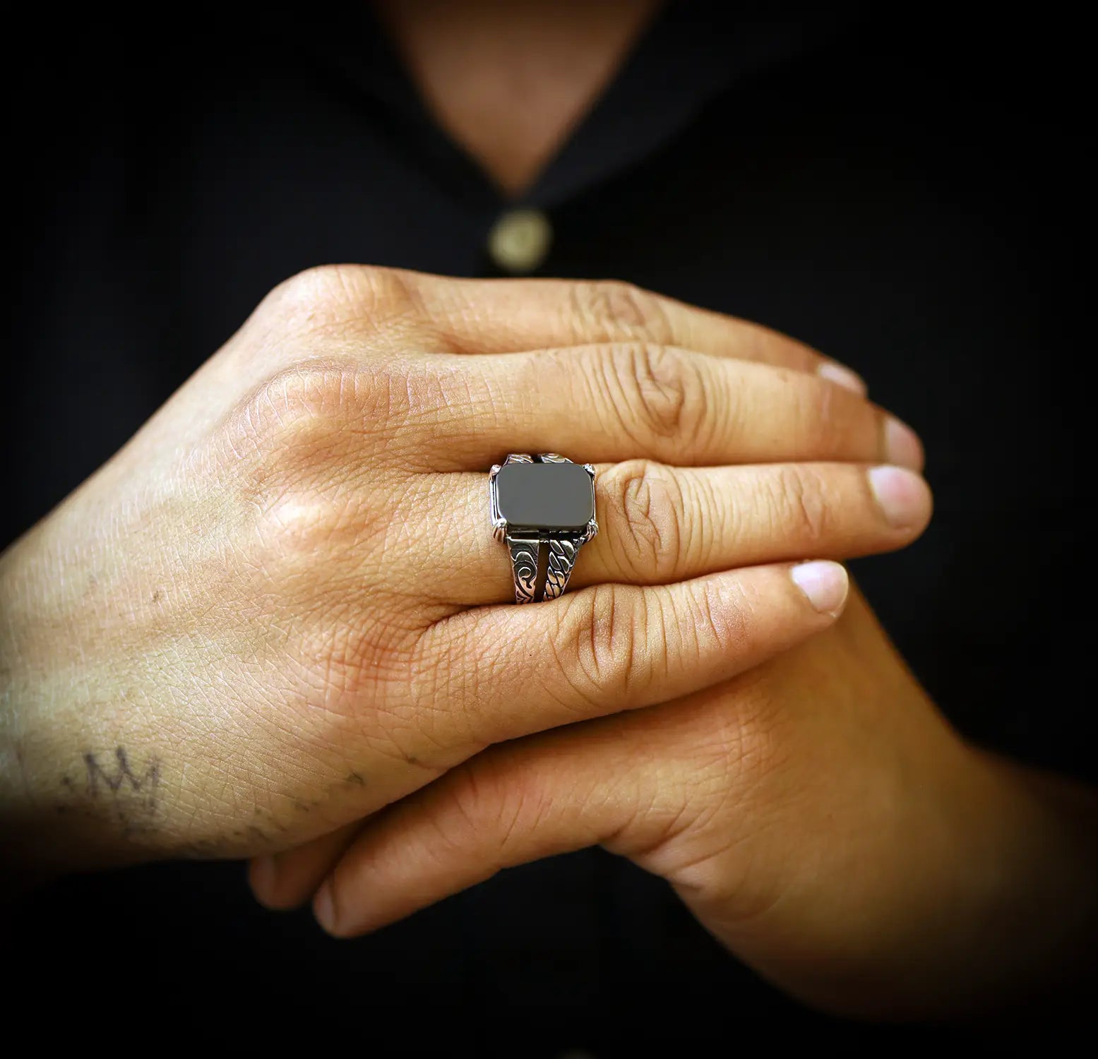 Black Gemstone Silver Ring -Made With Pure 925 Silver