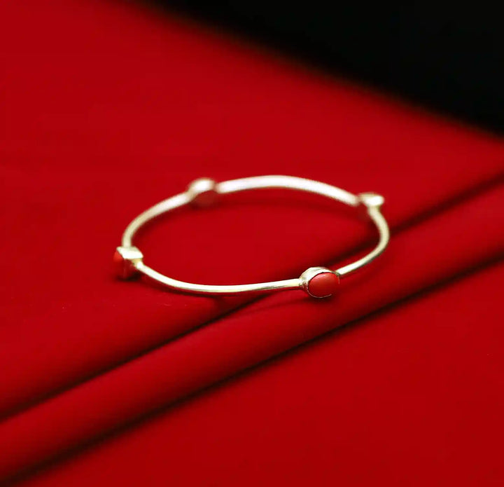 Red Coral Oval Pure Silver Bracelet- Made With Pure 925 Silver