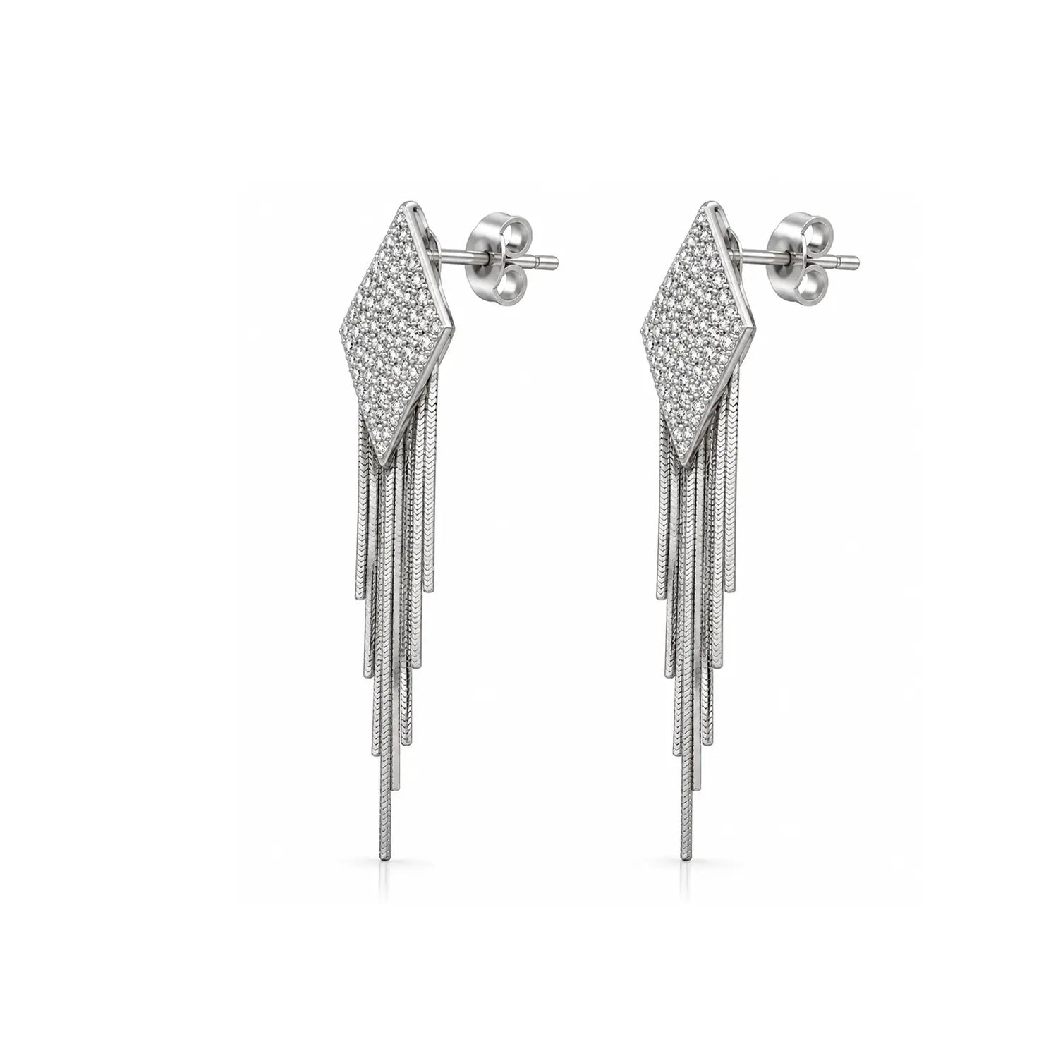 Elegant Geometric Crystal Cascade Silver Earrings - Made With Pure 925 Silver