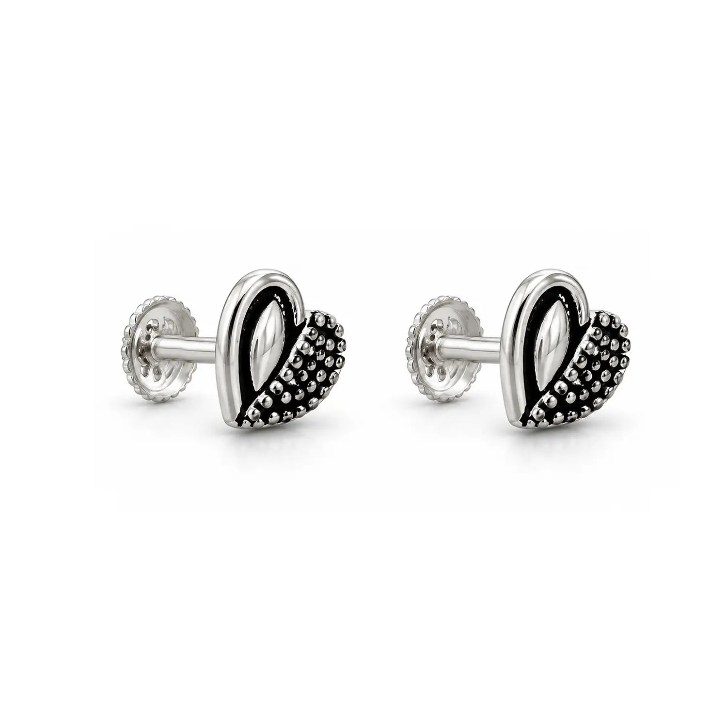 Midnight Heart Oxidised Silver Stud Earrings - Made With Pure 925 Silver