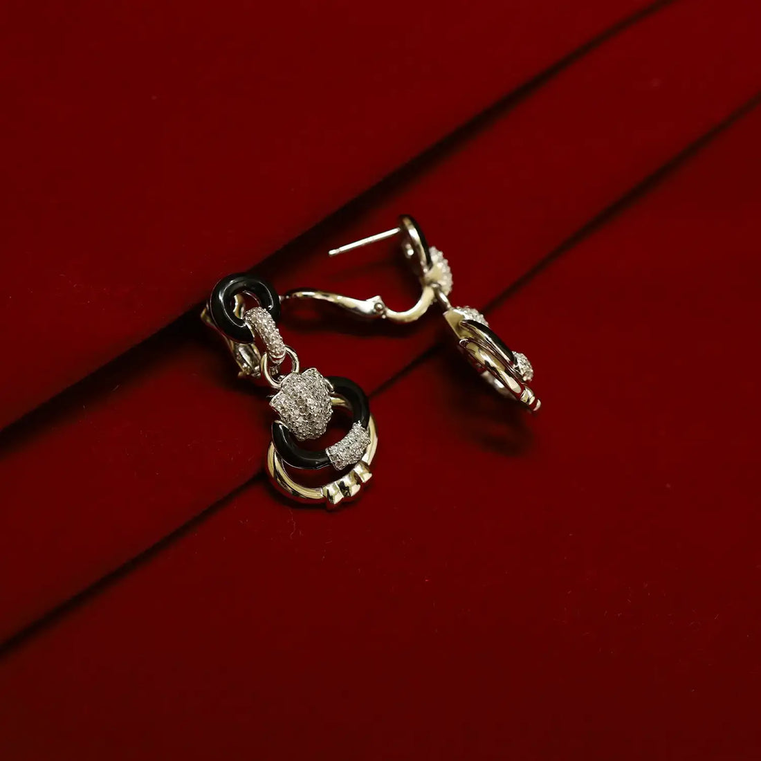 Chic Silver Drop Earrings with Black Enamel & CZ Accents - Made With Pure 925 Silver