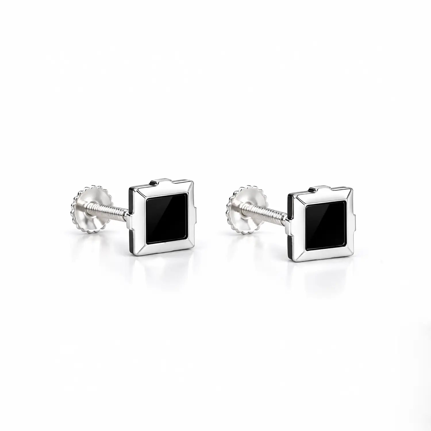 Black Stone Square Silver Stud Earrings - Made With Pure 925 Silver