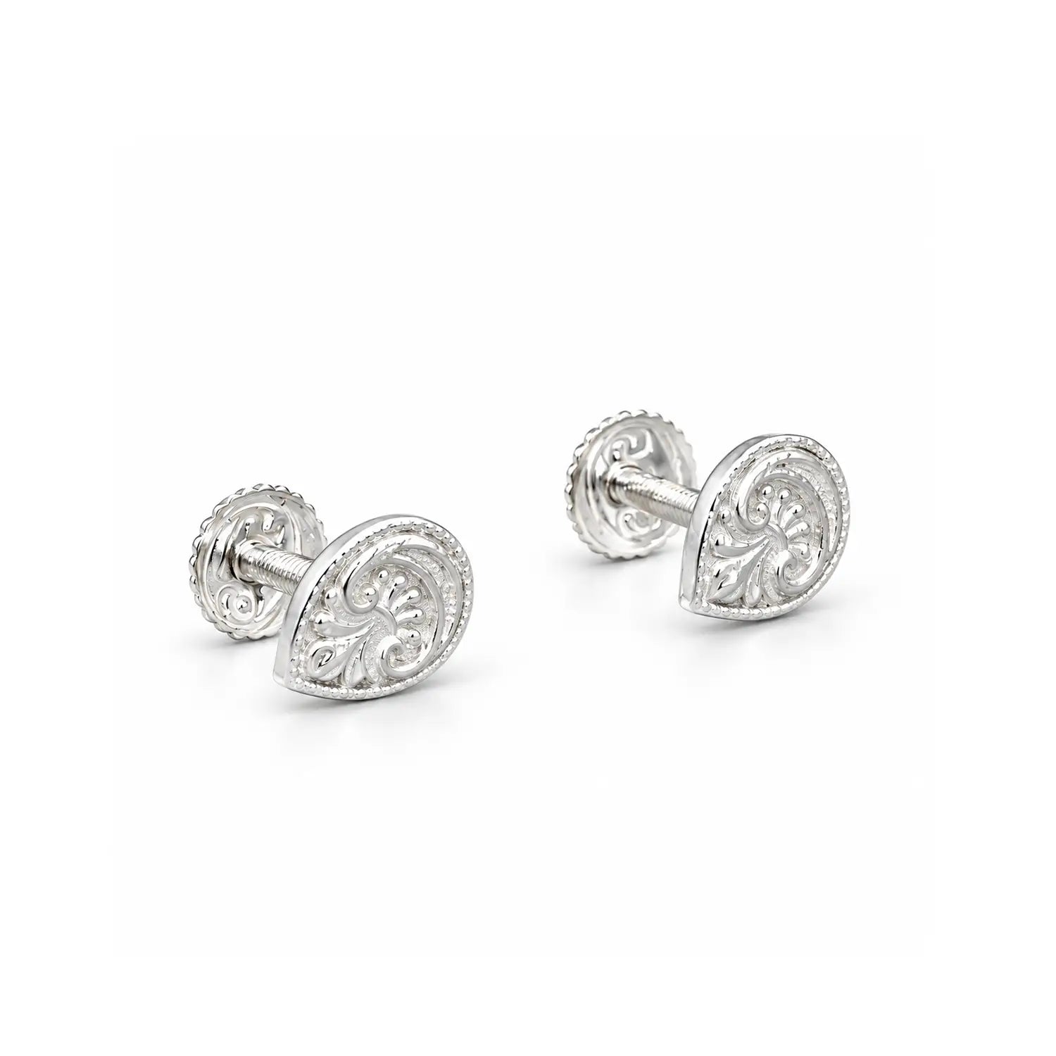 Ornate Heart Swirl Silver Stud Earrings - Made With Pure 925 Silver