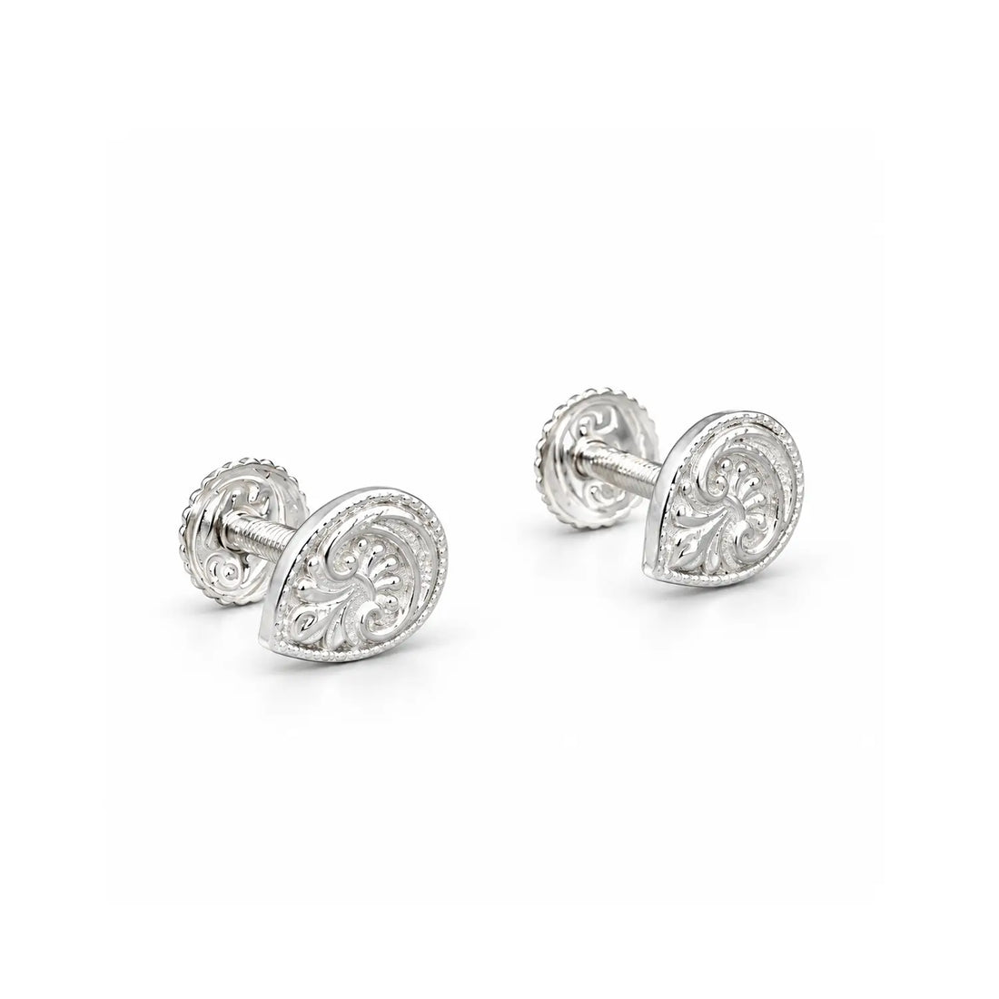 Ornate Heart Swirl Silver Stud Earrings - Made With Pure 925 Silver