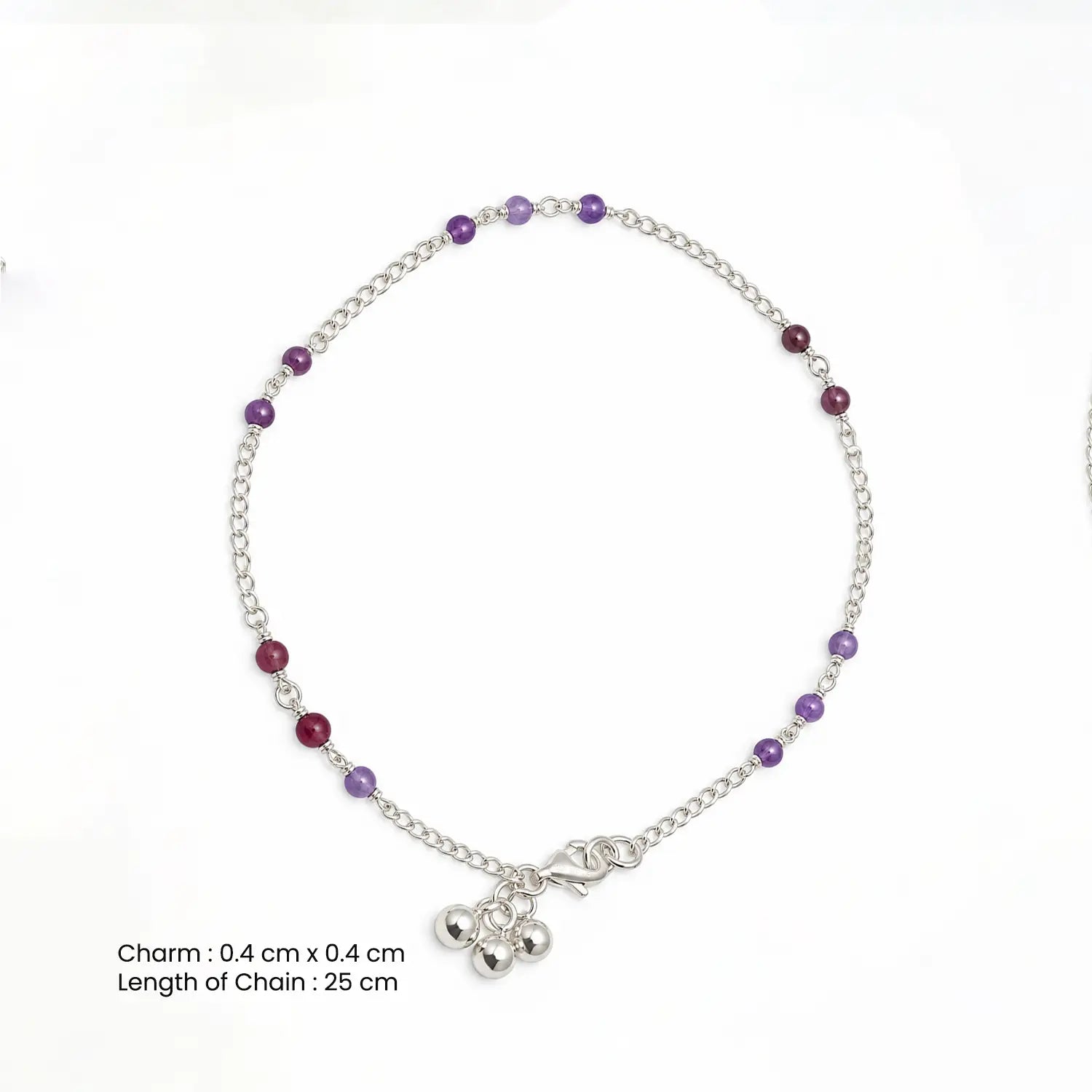 Elegant Beaded Sterling Silver Anklet- Made With Pure 925 Silver