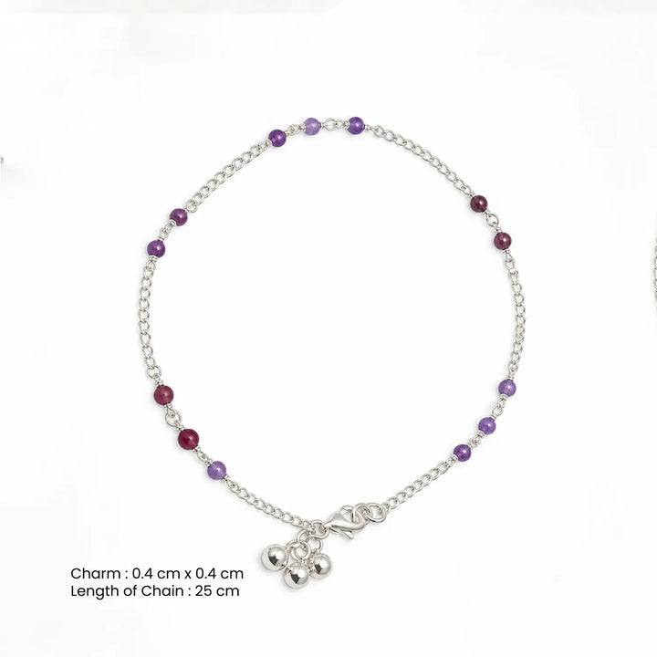 Elegant Beaded Sterling Silver Anklet- Made With Pure 925 Silver