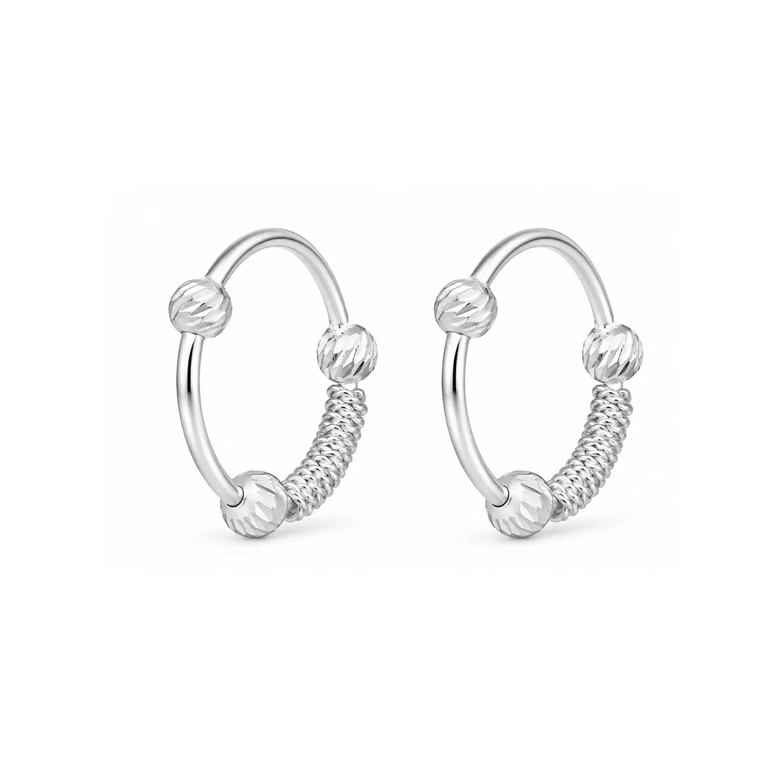 Textured Beaded Silver Hoop Earrings - Made With Pure 925 Silver