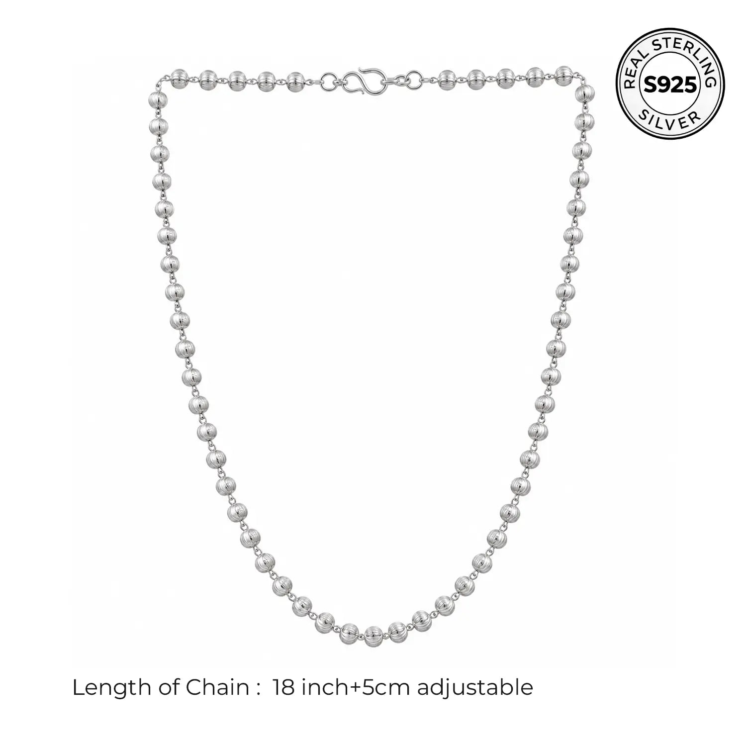 Classic Textured Bead Silver Chain - Made With Pure 925 Silver