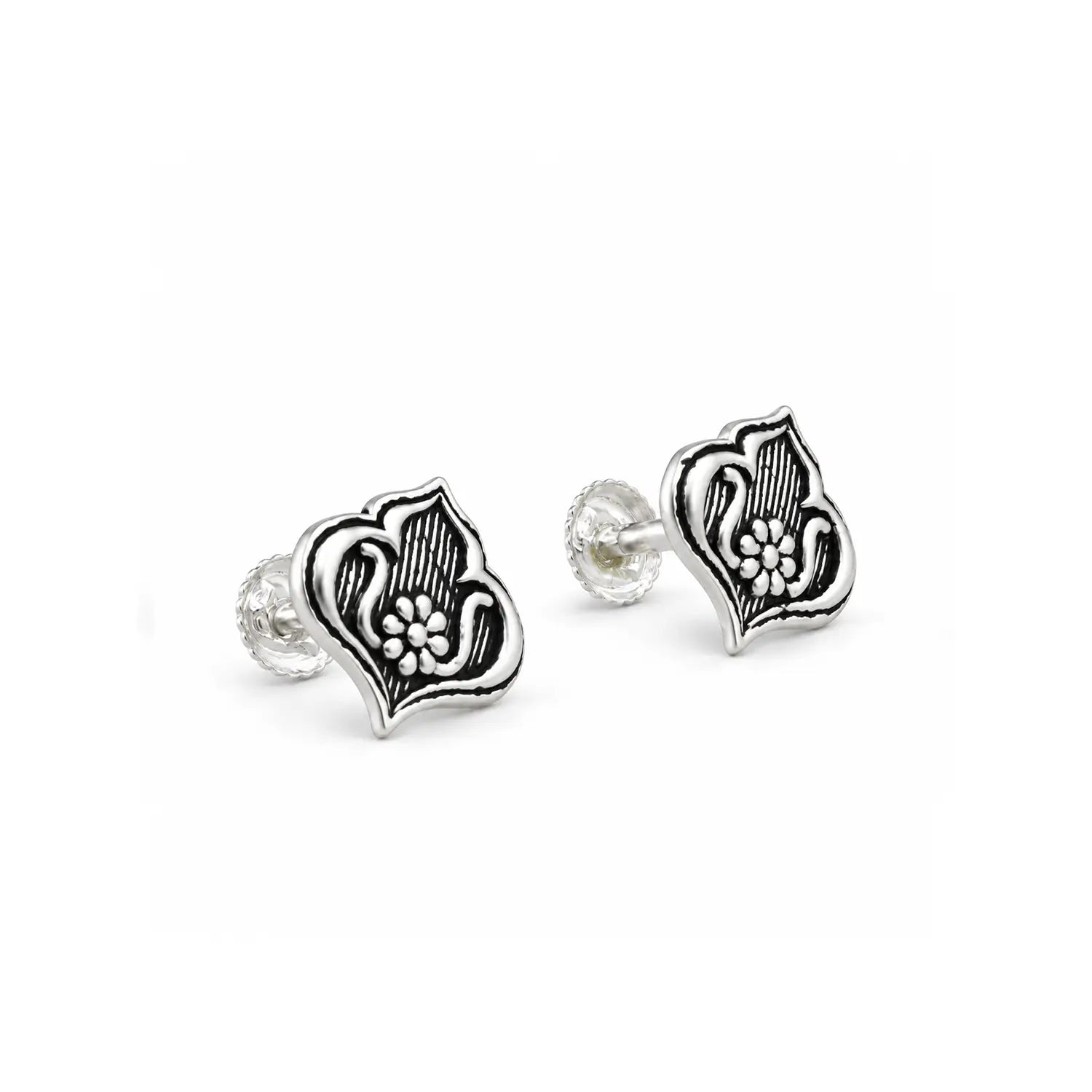Royal Petal Oxidised Silver Stud Earrings - Made With Pure 925 Silver