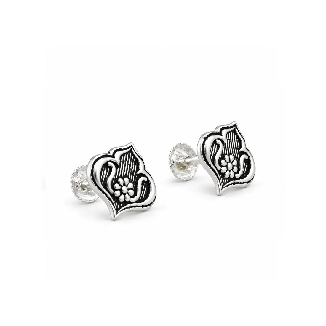 Royal Petal Oxidised Silver Stud Earrings - Made With Pure 925 Silver