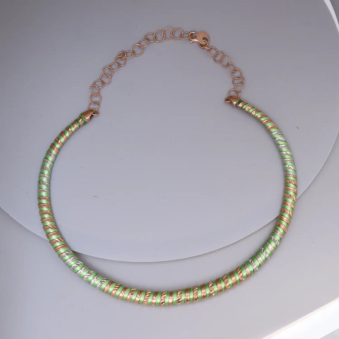 Elegant Green & Gold Spiral Design Silver Necklace - Made With Pure 925 Silver