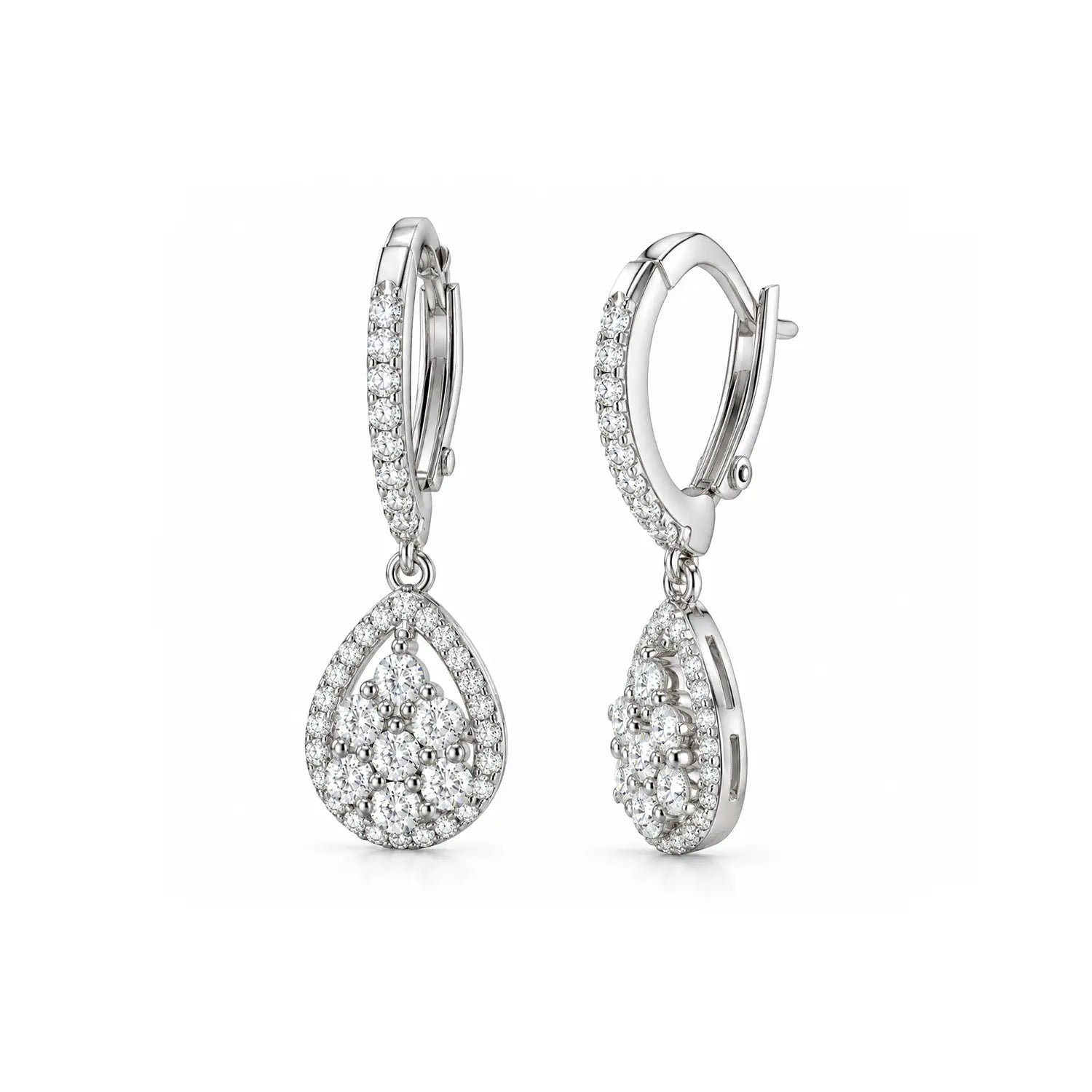Elegant Teardrop Floral Hoop Silver Earrings - Made With Pure 925 Silver