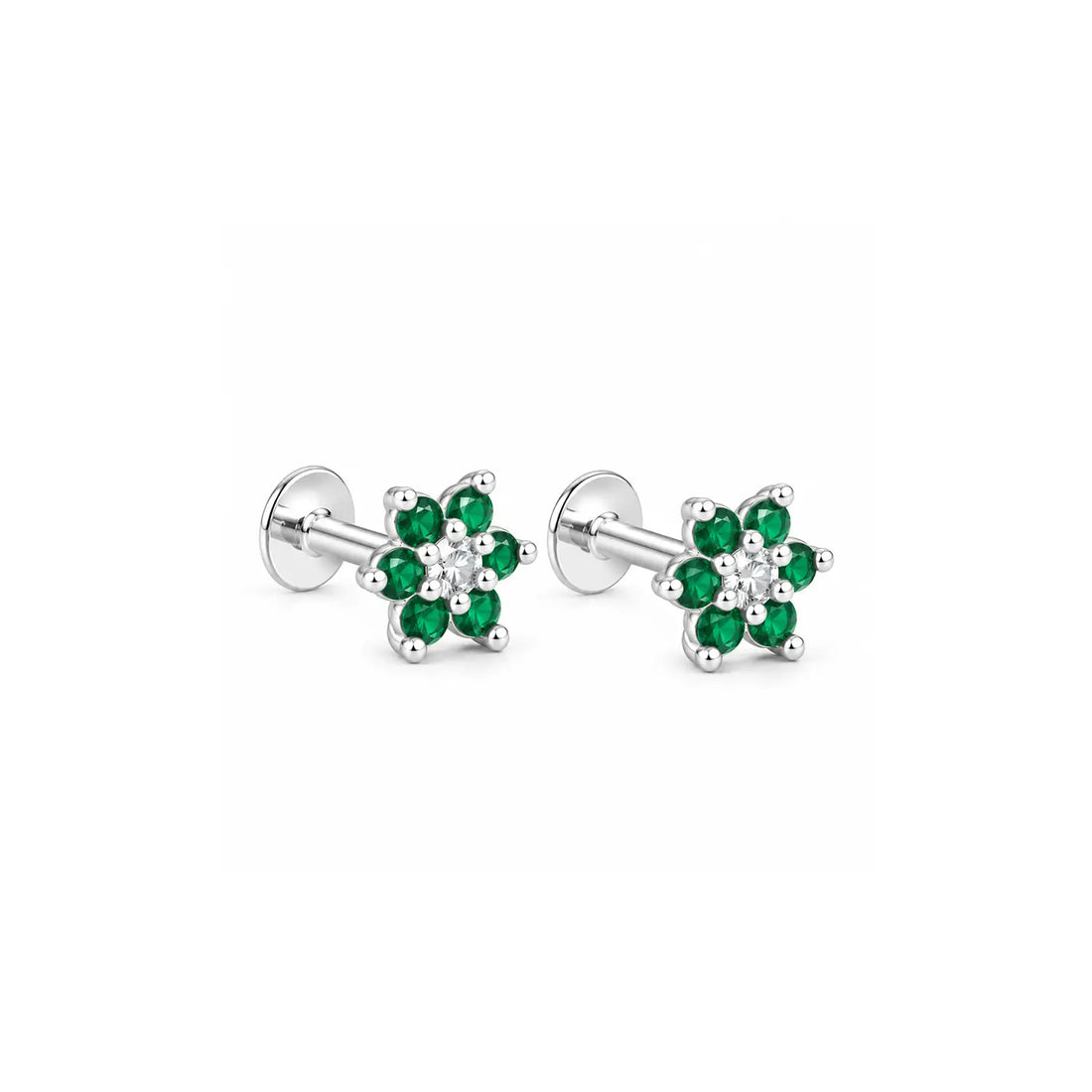 Black Floral Gemstone Silver Stud Earrings - Made With Pure 925 Silver