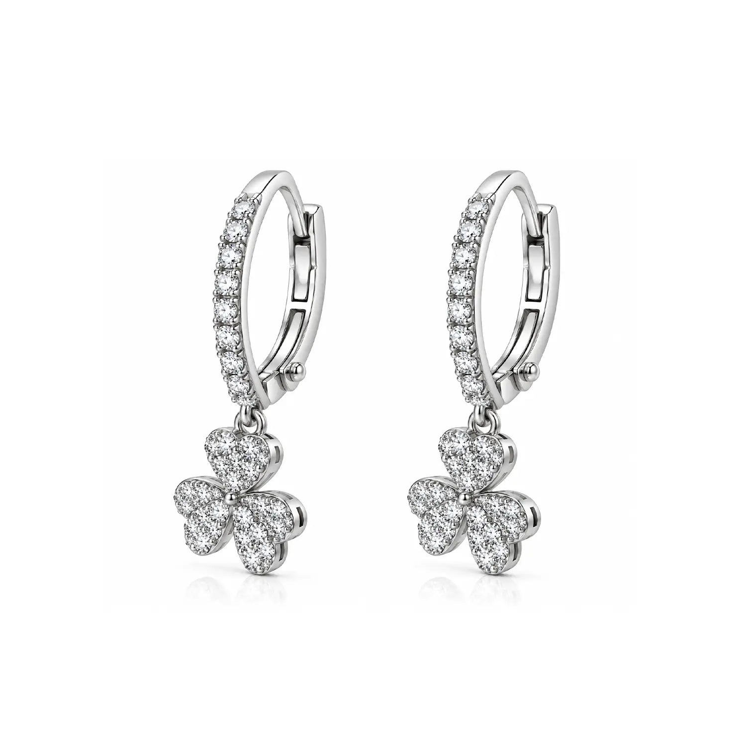 Elegant Floral Clover Drop Silver Earrings - Made With Pure 925 Silver